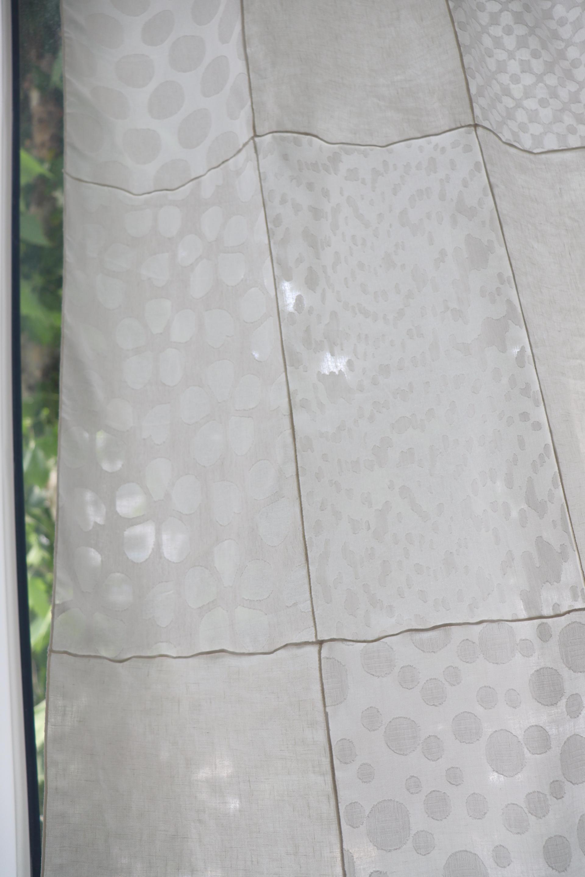 white patchwork door curtain