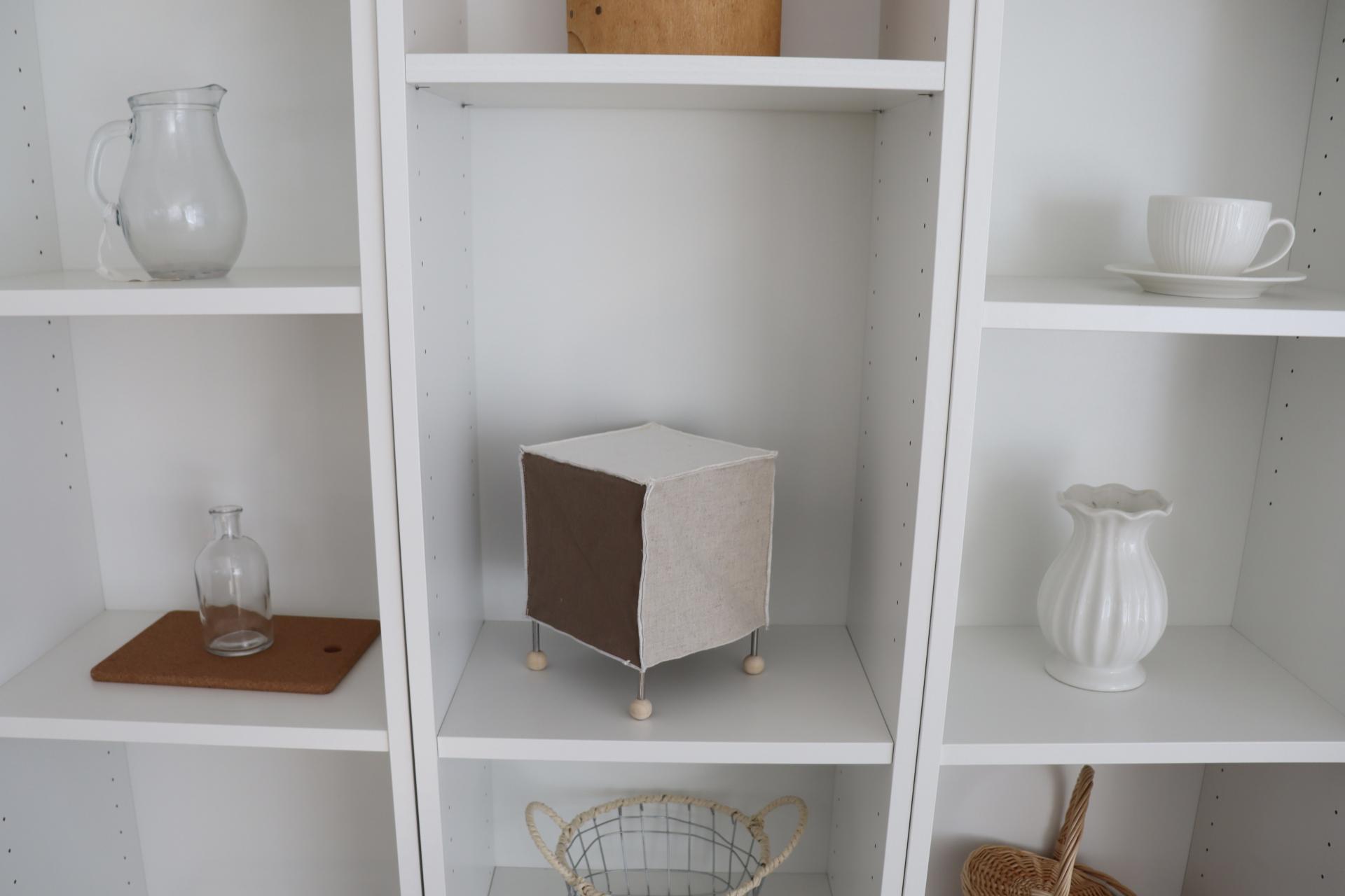 ivory dot linen cube lamp
