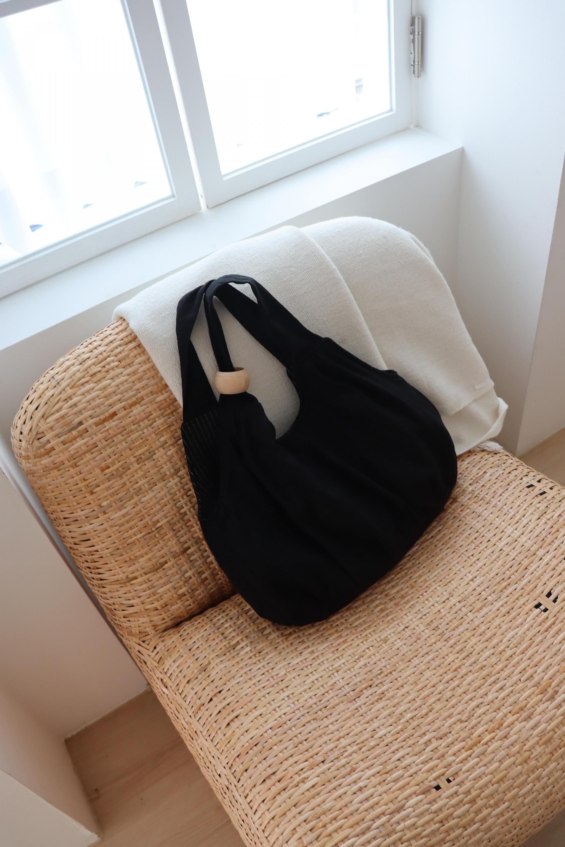 green apple linen puff bag