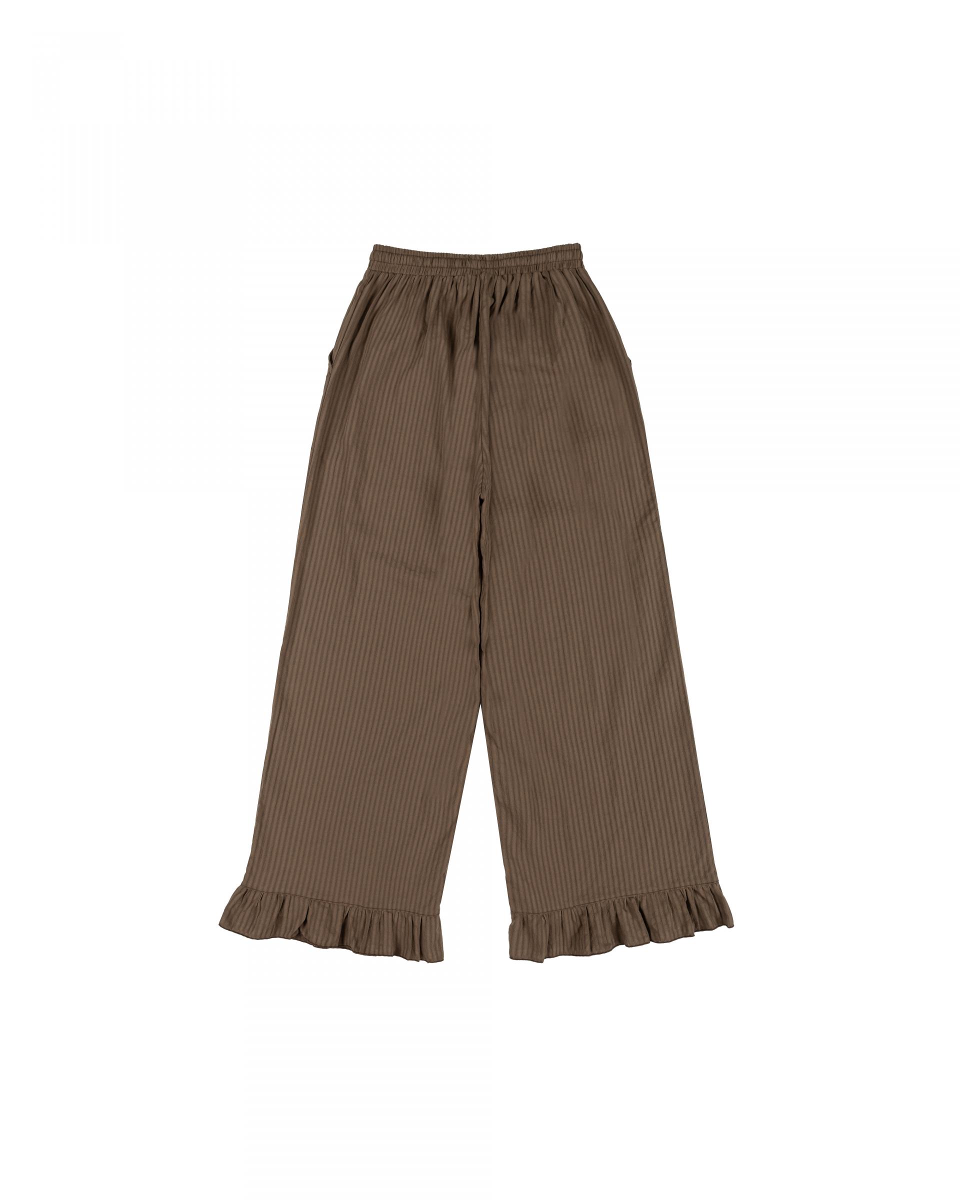 brown stripe frill pants