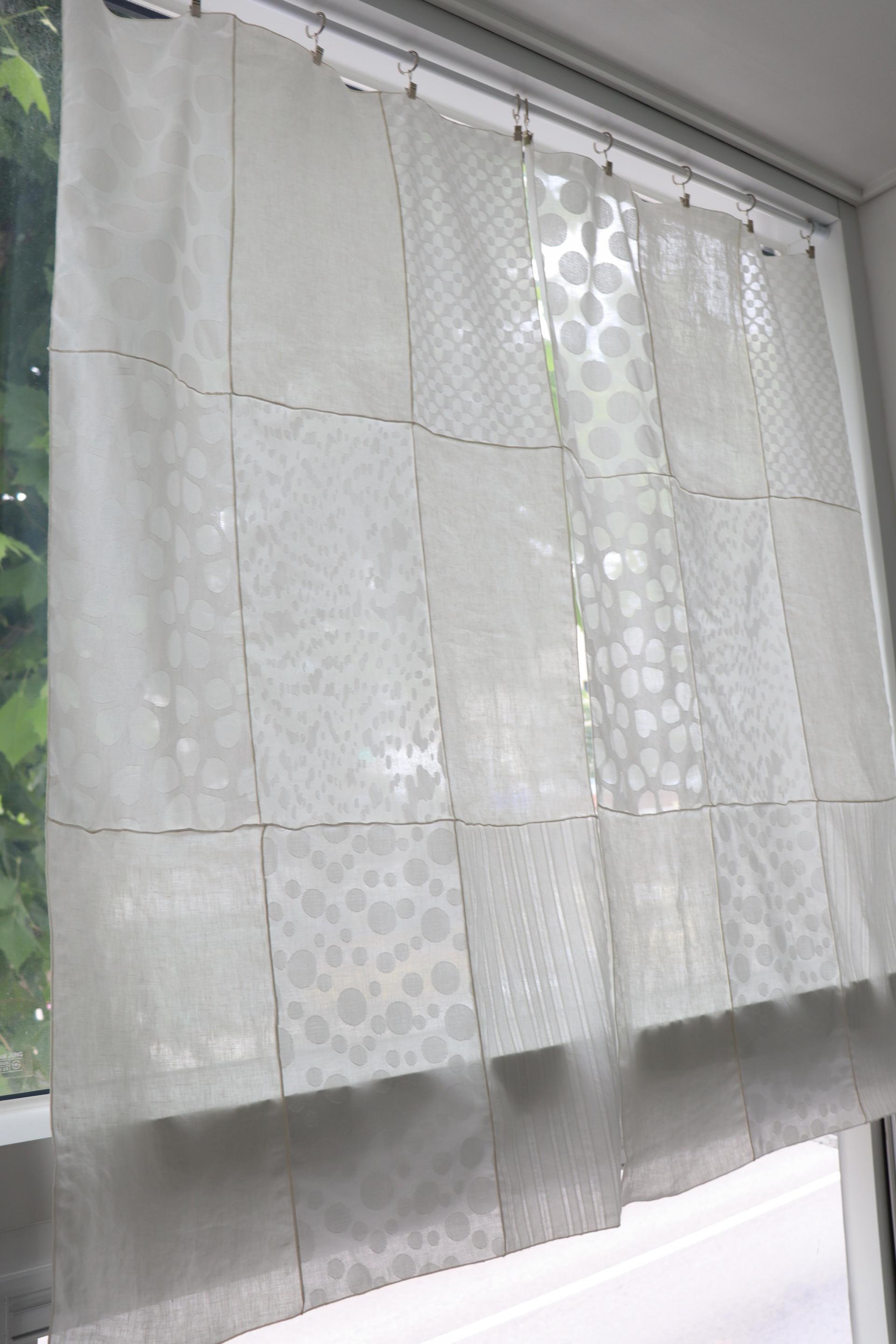 white patchwork door curtain