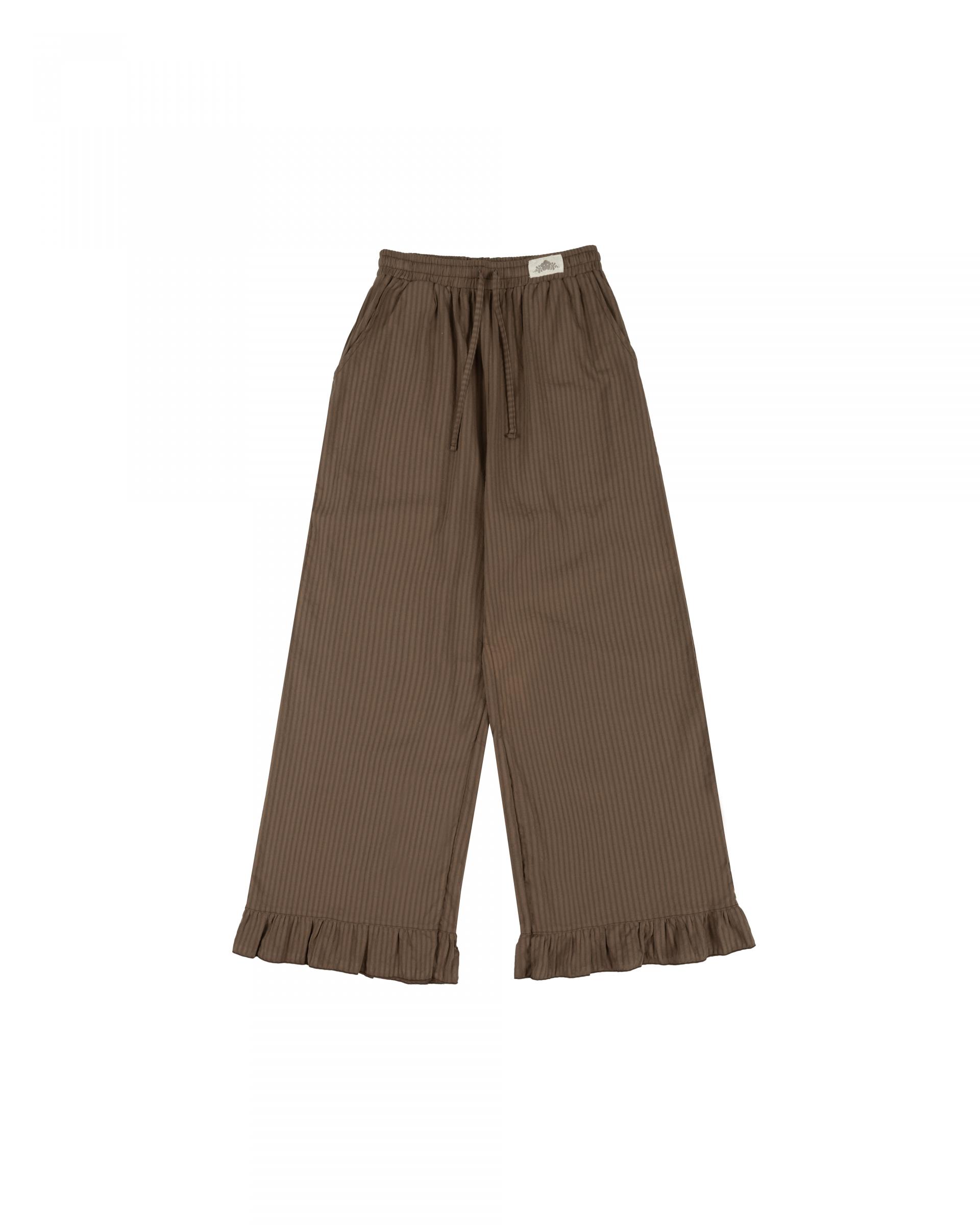 brown stripe frill pants