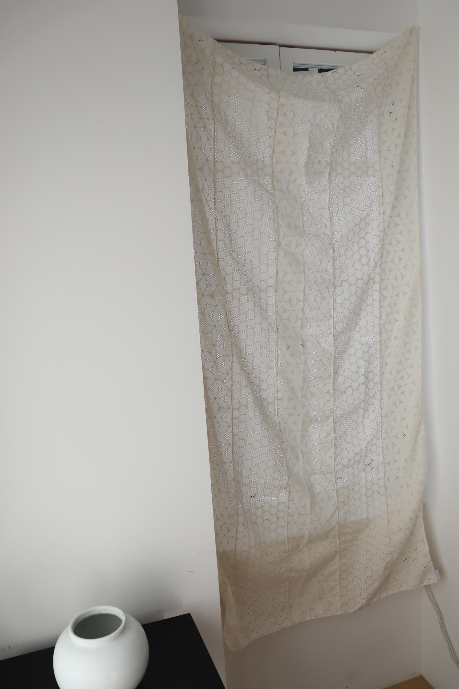 white patchwork door curtain