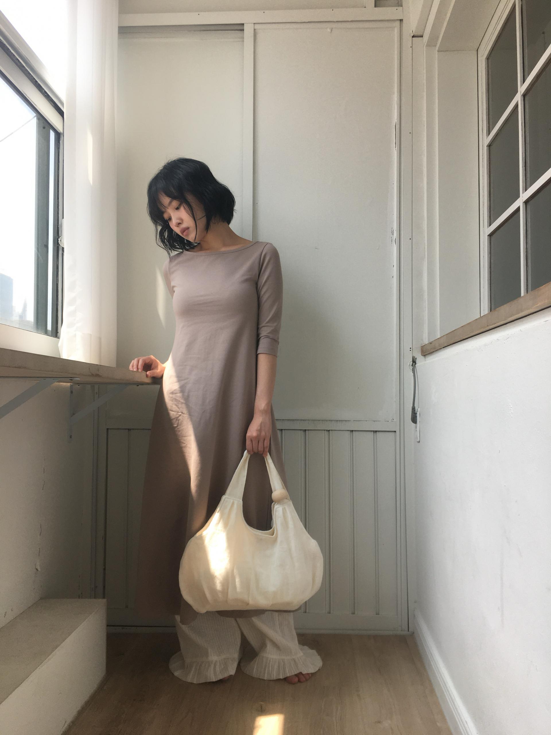 green apple linen puff bag