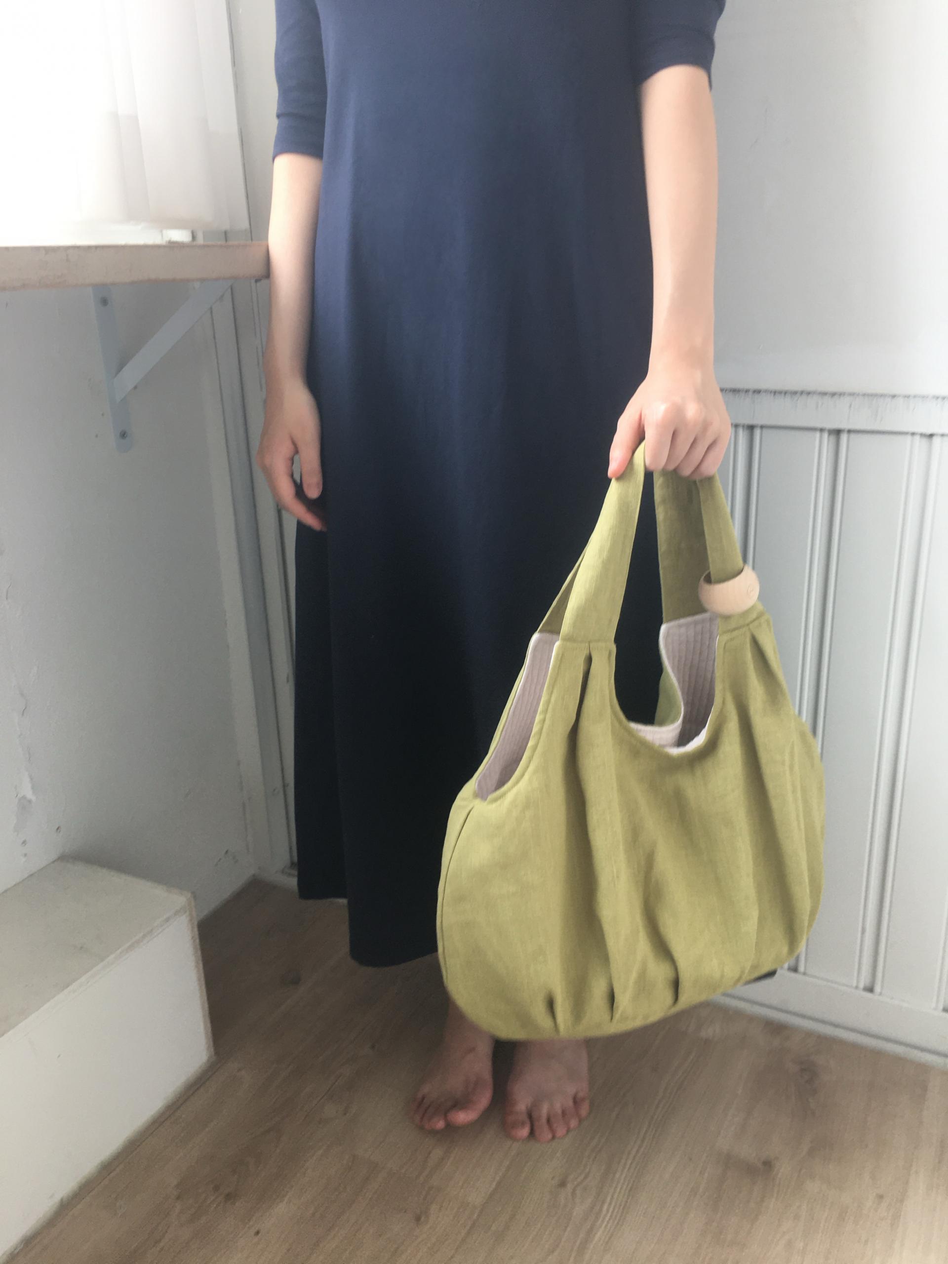 plum linen puff bag