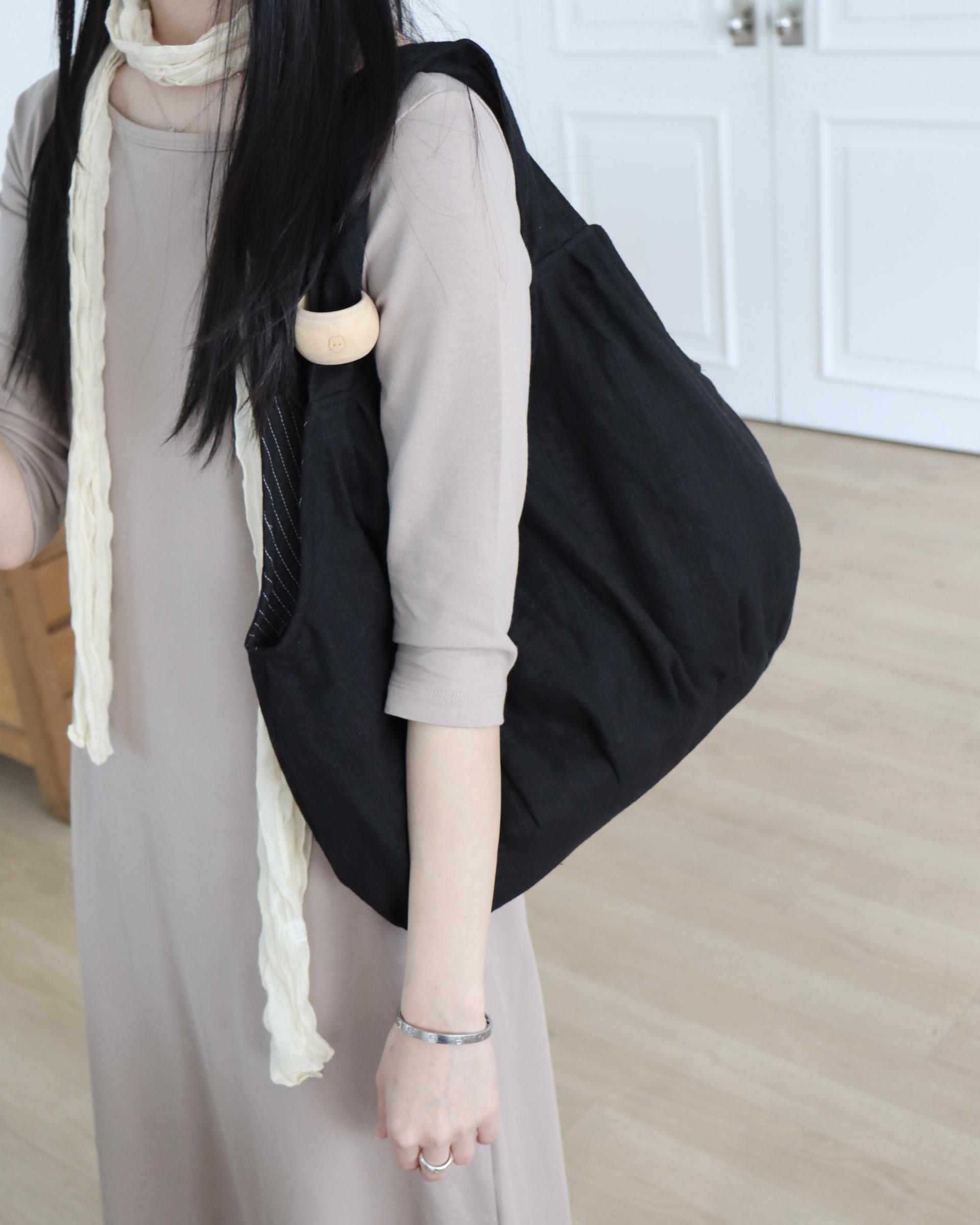 green apple linen puff bag
