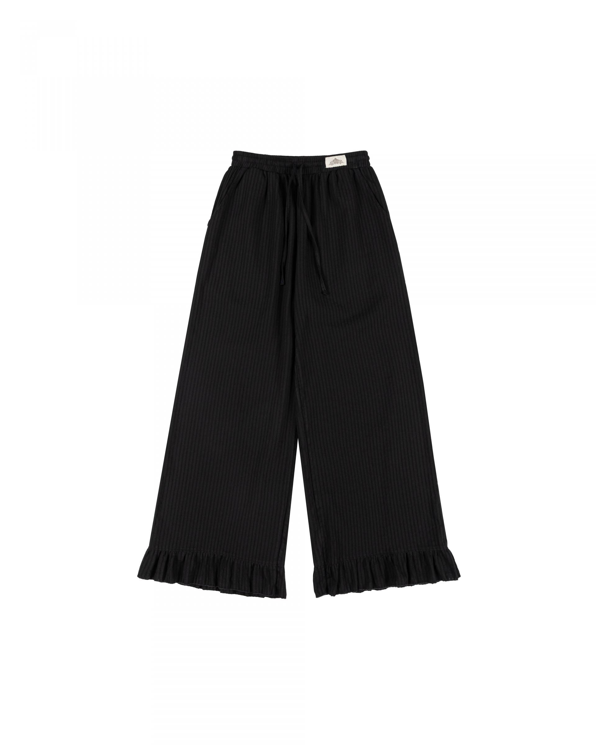 black stripe frill pants