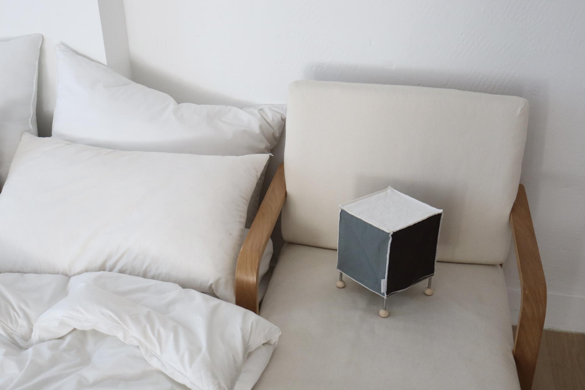 ivory dot linen cube lamp