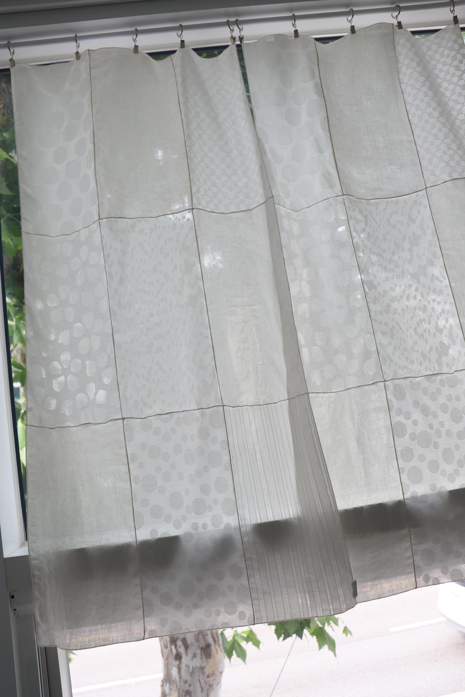 white patchwork door curtain