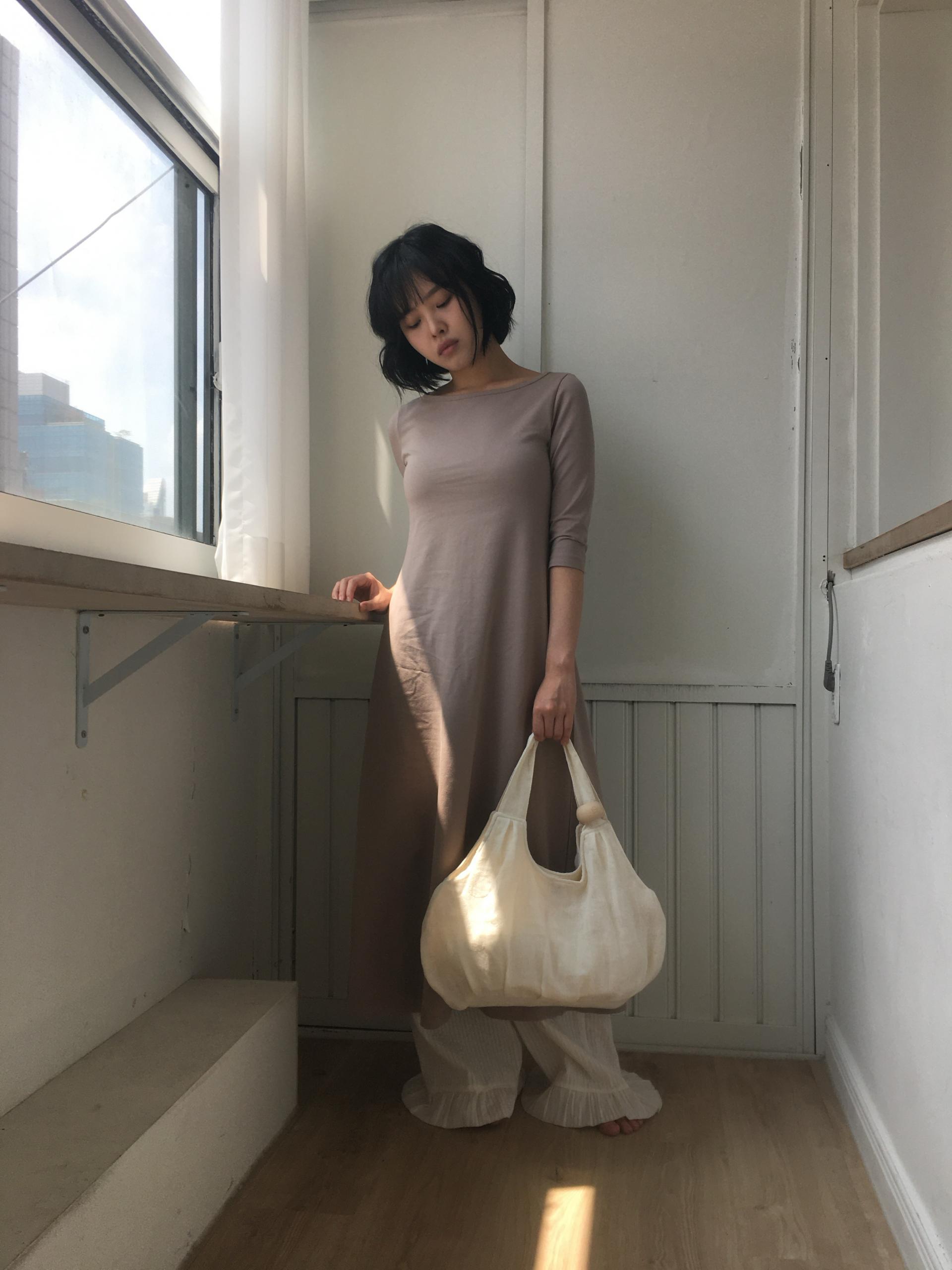 green apple linen puff bag