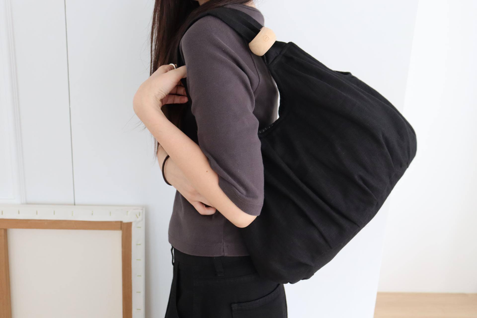 green apple linen puff bag