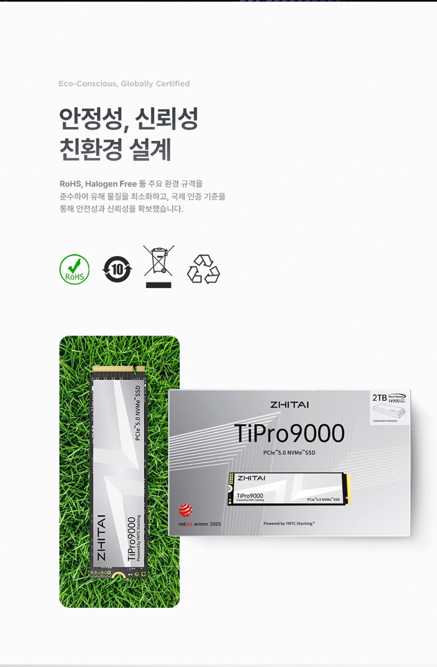 YMTC ZHITAI TiPro9000 4TB PCIe 5.0 TLC M.2 DRAM NVMe 히트싱크 SSD