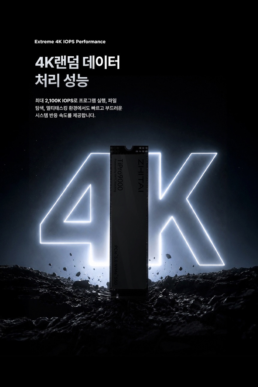 YMTC ZHITAI TiPro9000 4TB PCIe 5.0 TLC M.2 DRAM NVMe 히트싱크 SSD
