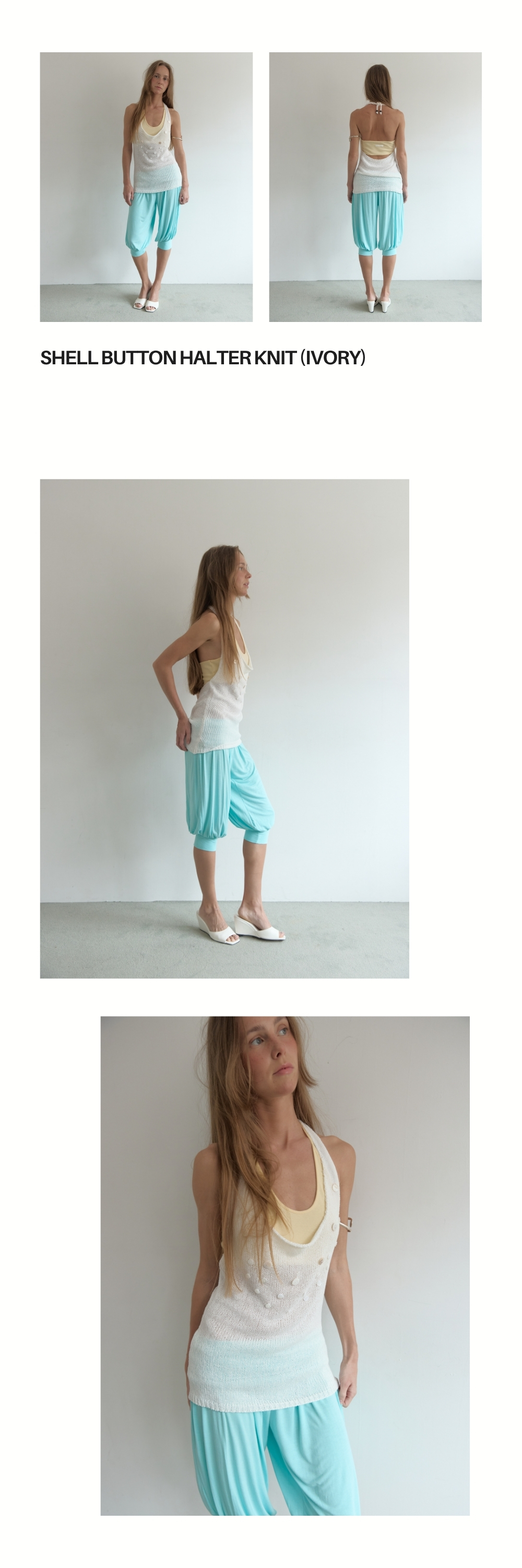 SHELL BUTTON HALTER KNIT (IVORY)
