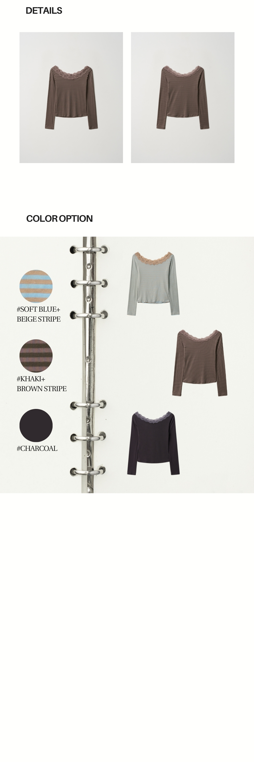NECK LACE LONG SLEEVE T (KHAKI+BROWN STRIPE)