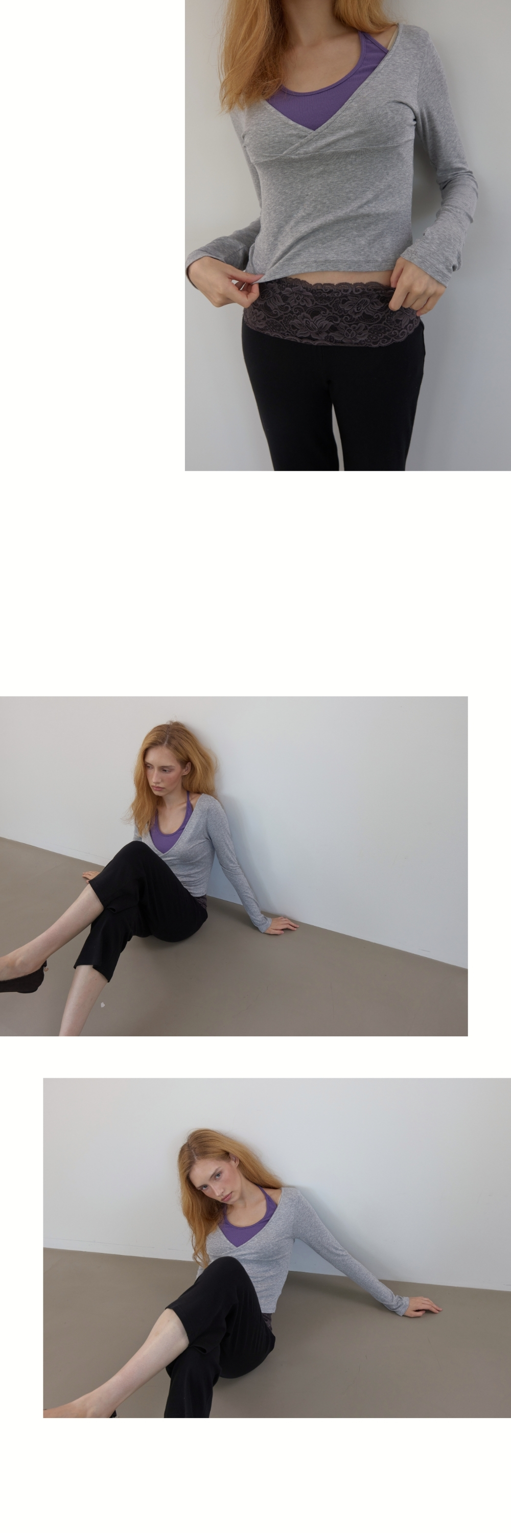 LONG SLEEVES WRAP T (MELANGE GREY)