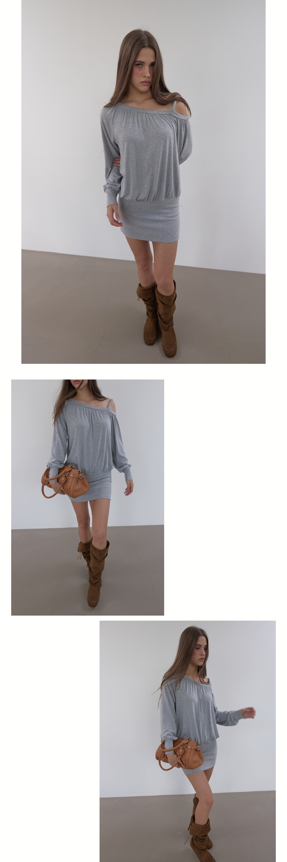 TWIST ONE SHOULDER DRESS (MELANGE GREY)