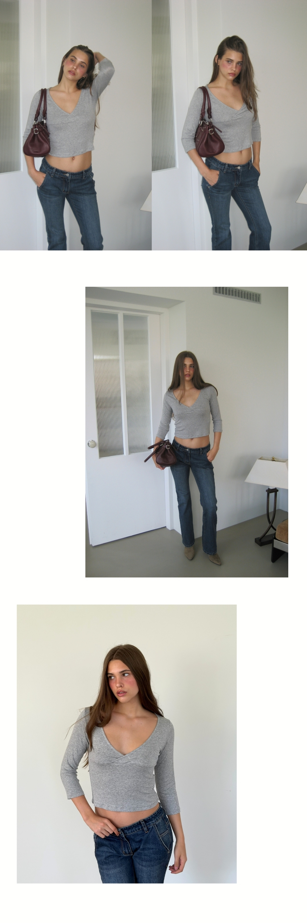 3/4 SLEEVES WRAP T (MELANGE GREY)
