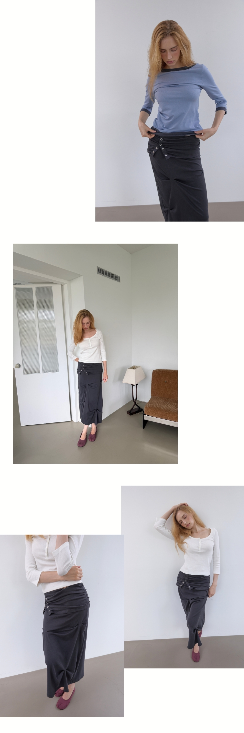 SNAP DRAPE SKIRT (CHARCOAL)