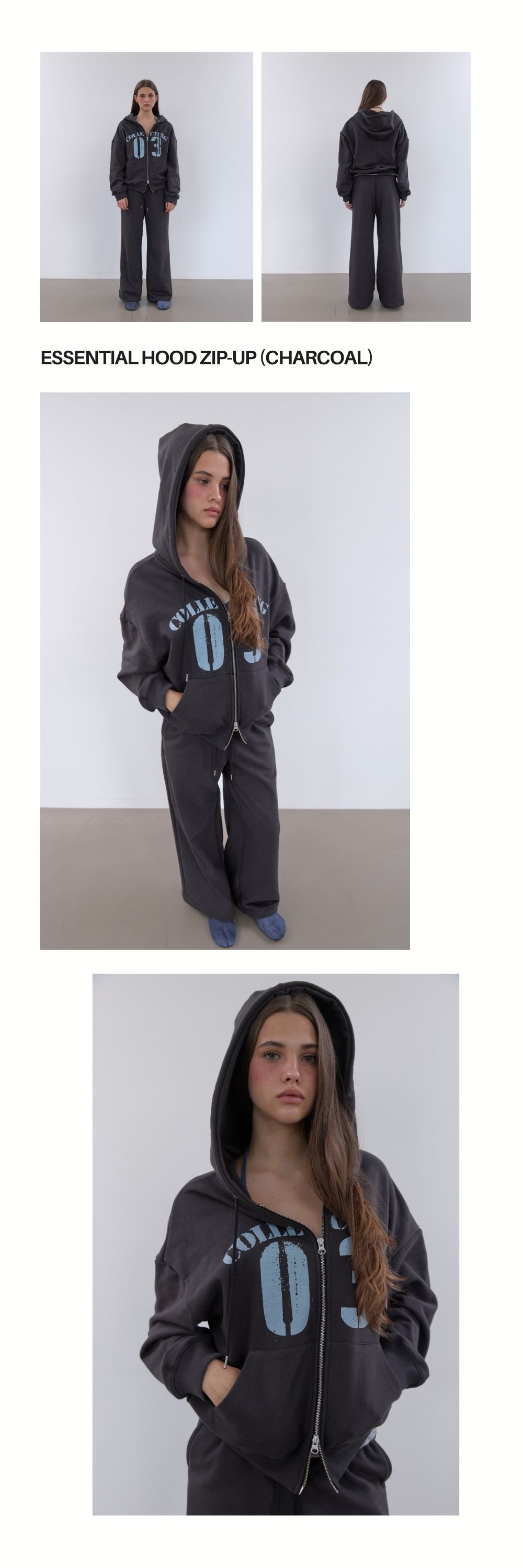 ESSENTIAL HOOD ZIP-UP (CHARCOAL)
