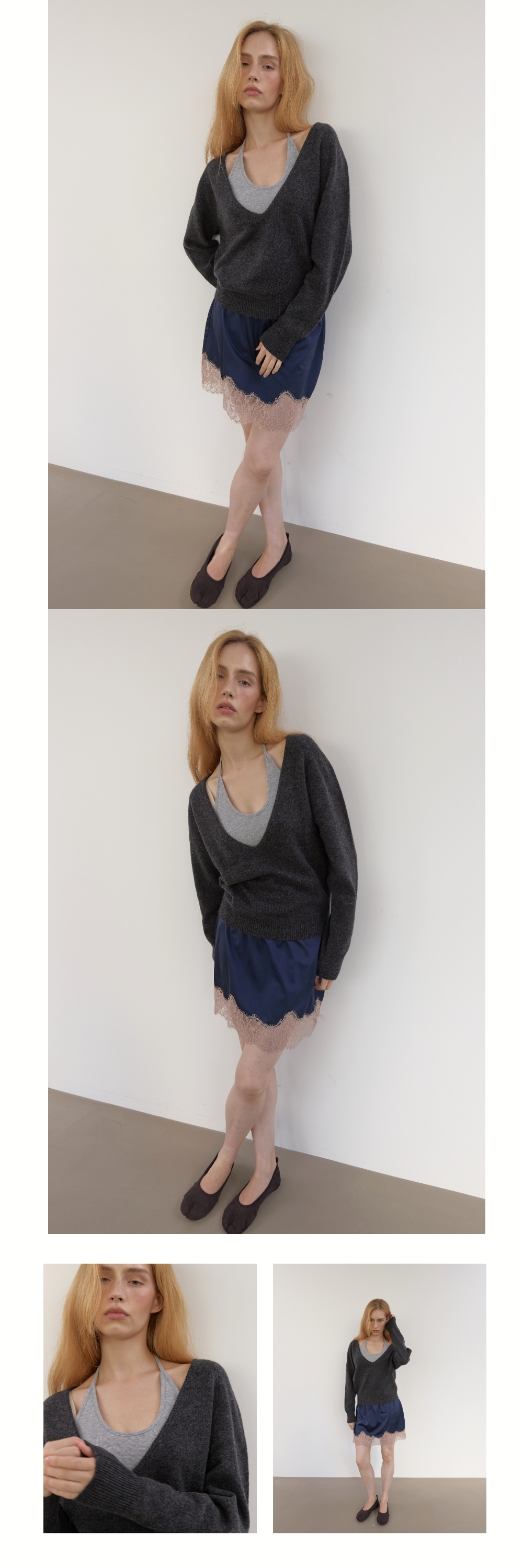 PURE WOOL DEEP V KNIT (CHARCOAL)