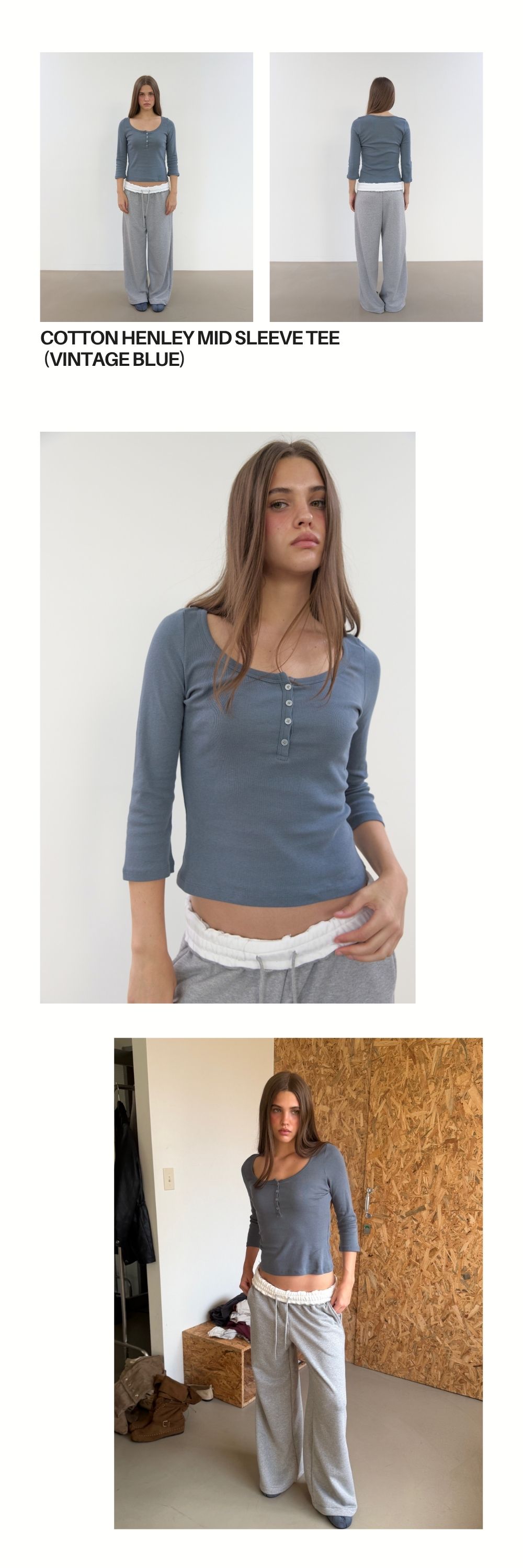 COTTON HENLEY MID SLEEVE T (2+1)