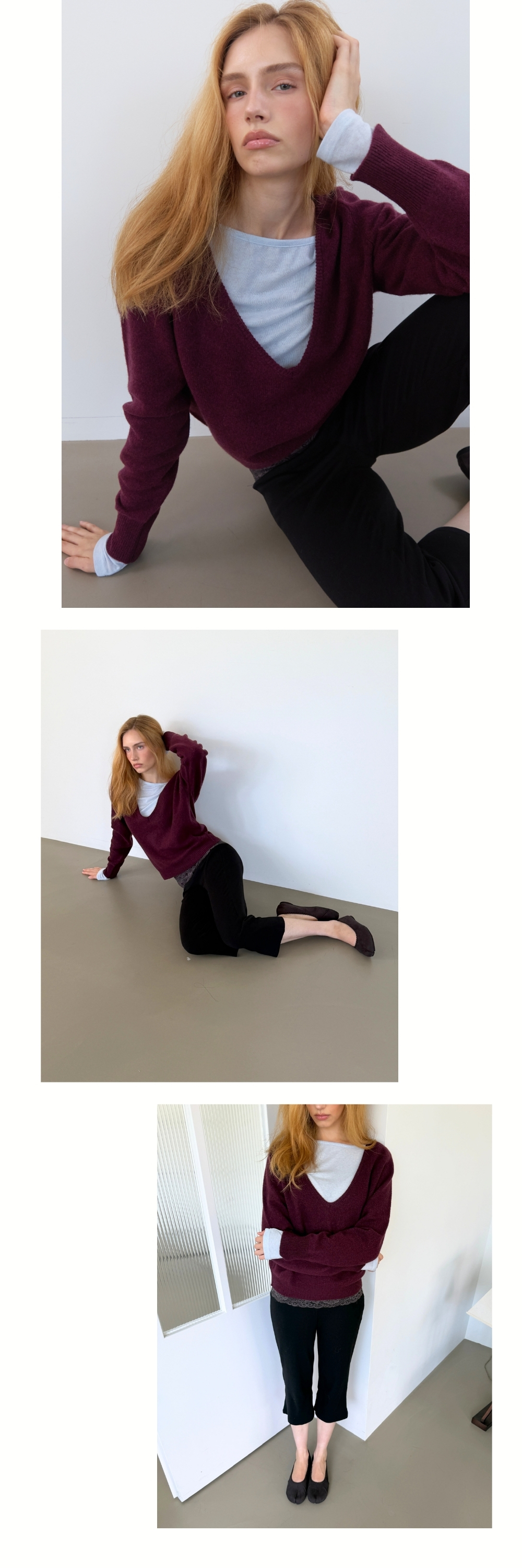 PURE WOOL DEEP V KNIT (DARK PURPLE)