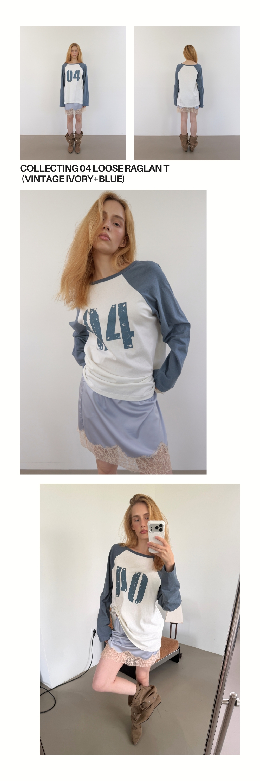 COLLECTING 04 LOOSE RAGLAN T (VINTAGE IVORY+BLUE)