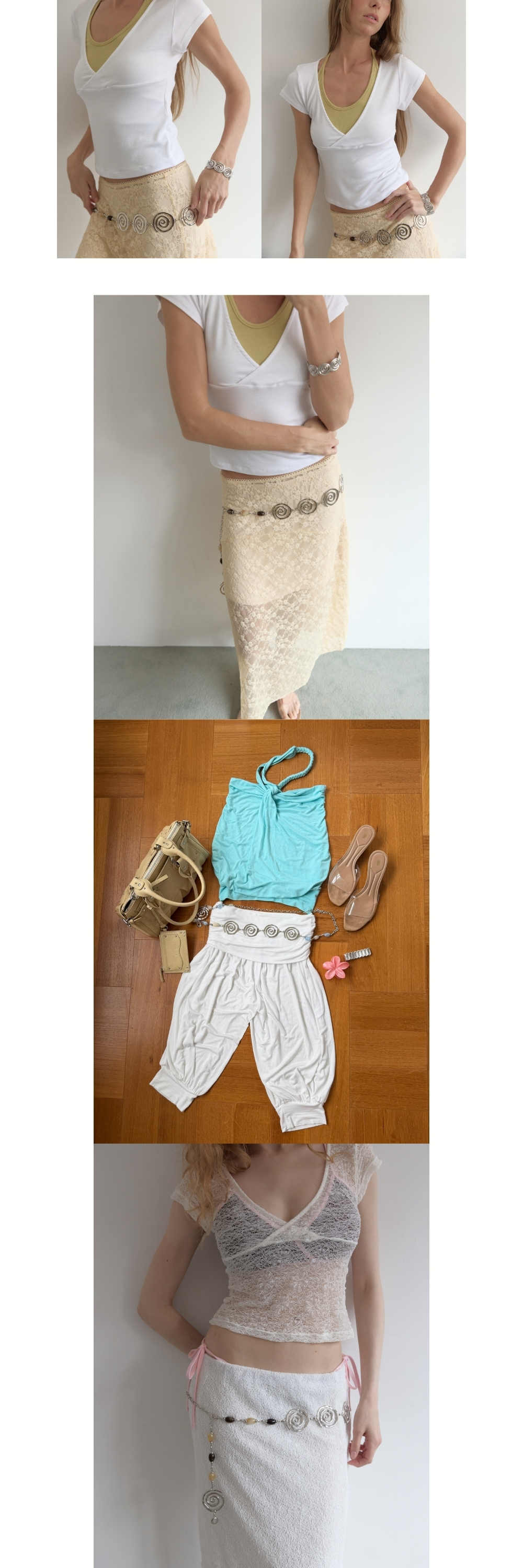 SWIRL BALL CHAIN BELT (BEIGE)