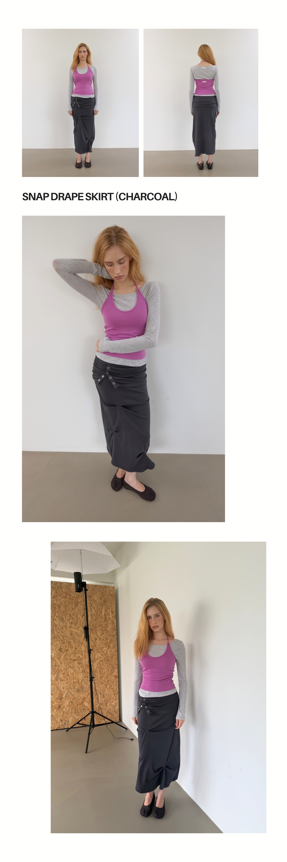 SNAP DRAPE SKIRT (CHARCOAL)