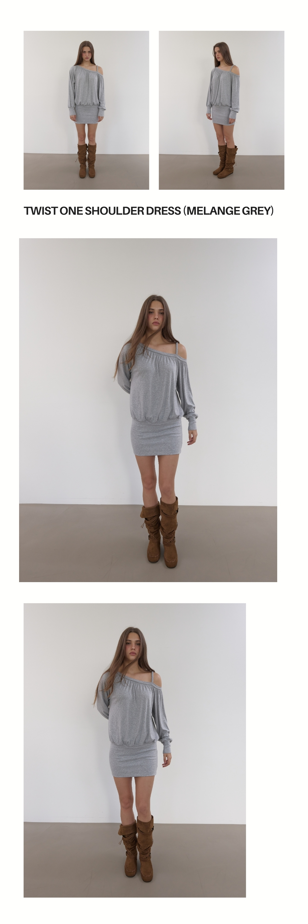 TWIST ONE SHOULDER DRESS (MELANGE GREY)