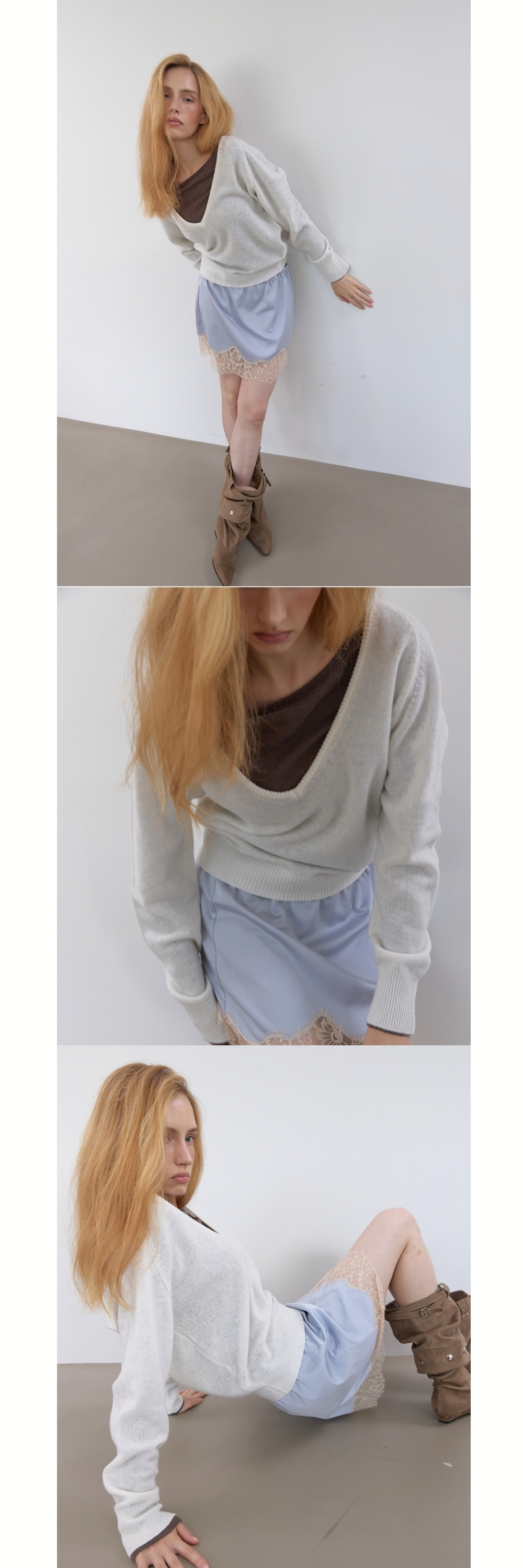 PURE WOOL DEEP V KNIT (IVORY)