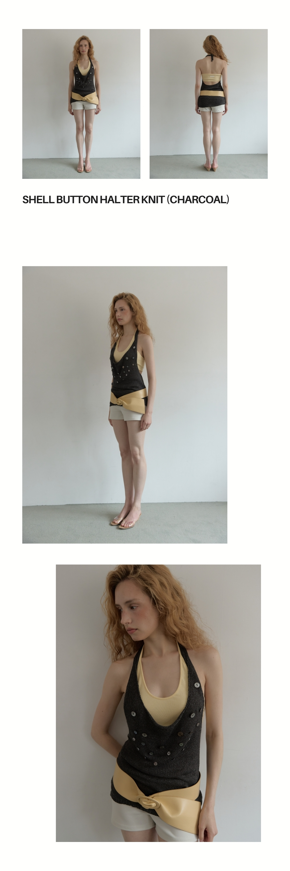 SHELL BUTTON HALTER KNIT (CHARCOAL)