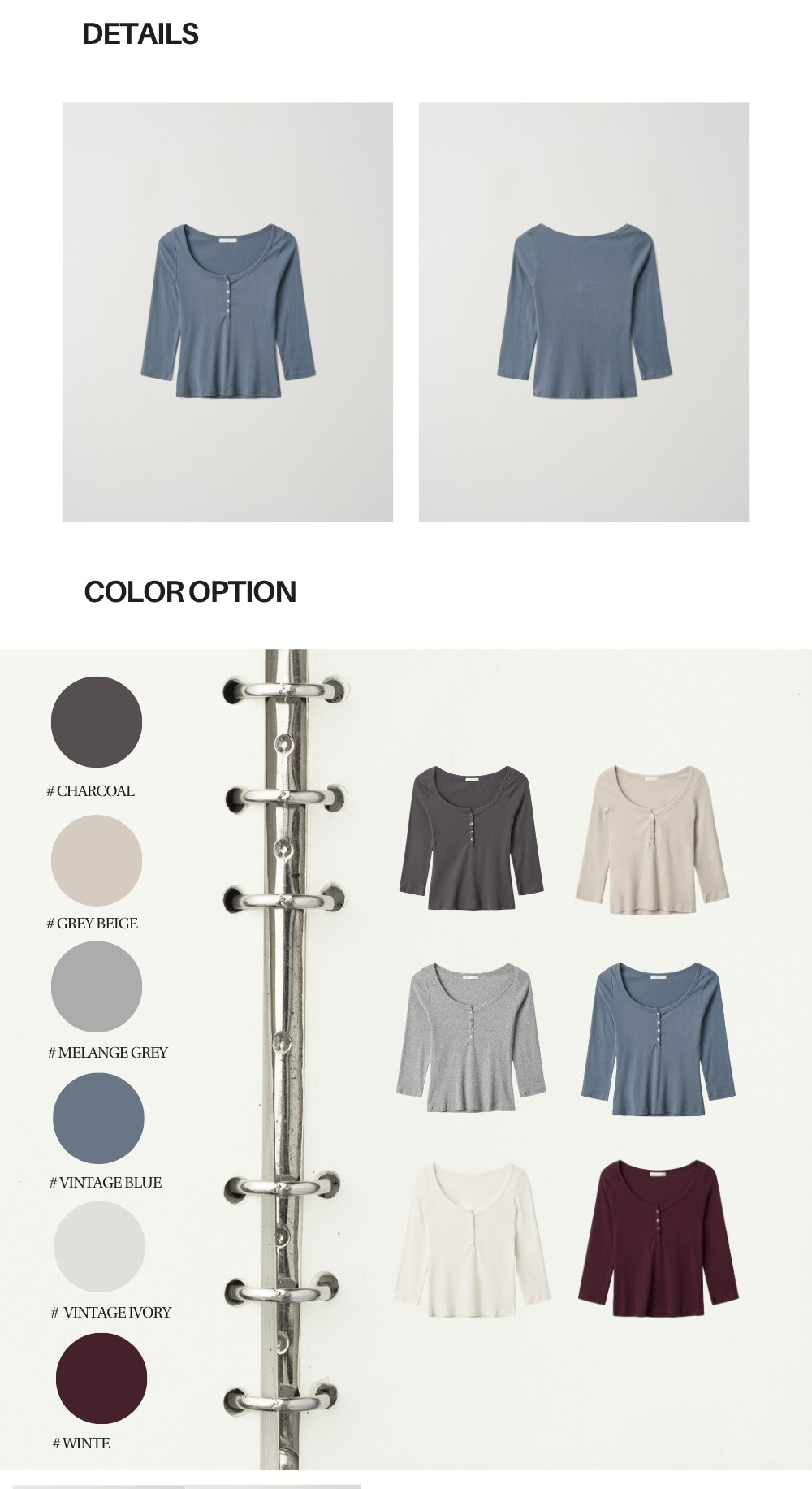 COTTON HENLEY MID SLEEVE T (VINTAGE BLUE)