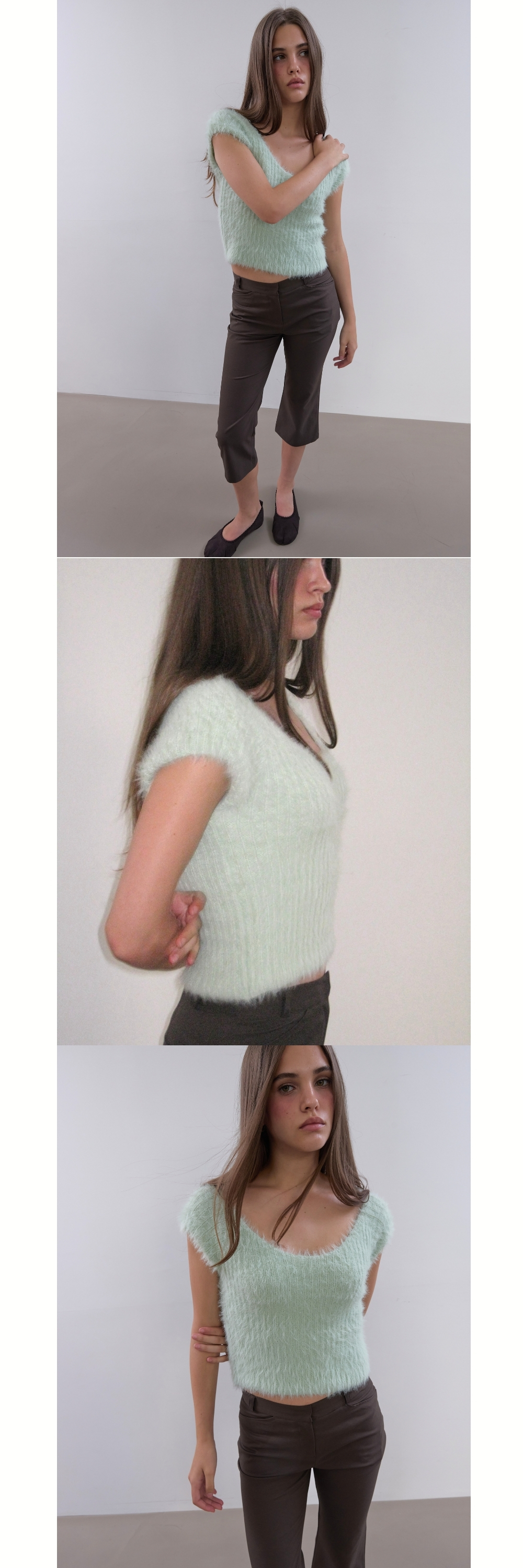 FLUFFY SHORT SLEEVE KNIT (LIGHT GREEN)