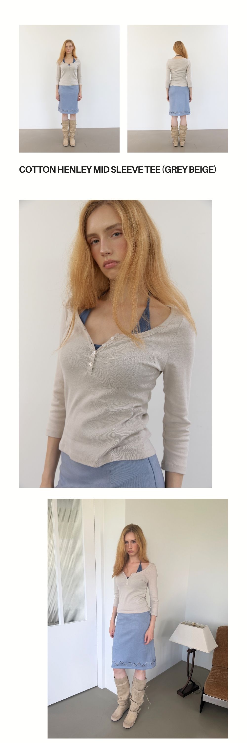 COTTON HENLEY MID SLEEVE T (2+1)