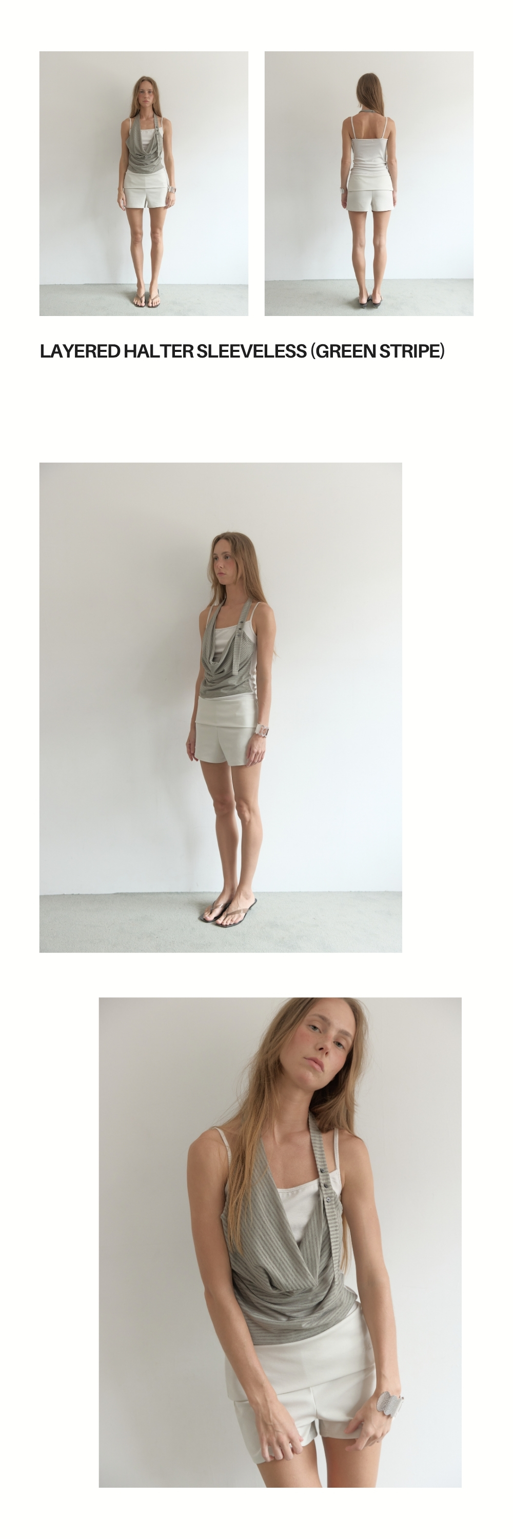 LAYERED HALTER SLEEVELESS (GREEN STRIPE)