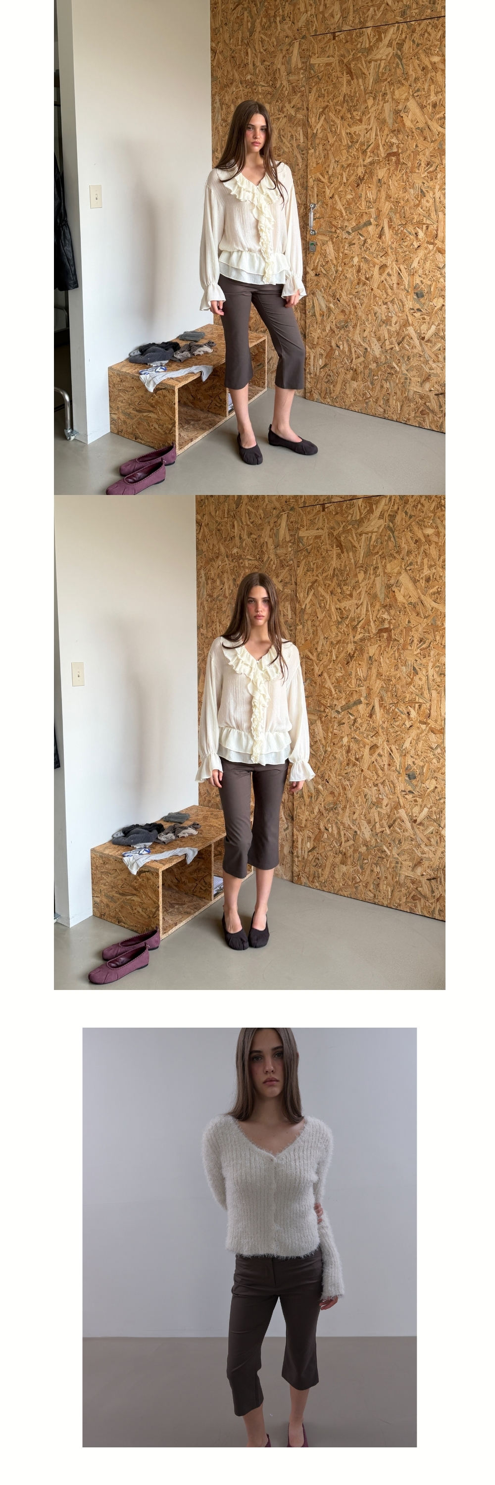 SEMI FLARE CAPRI PANTS (BROWN)