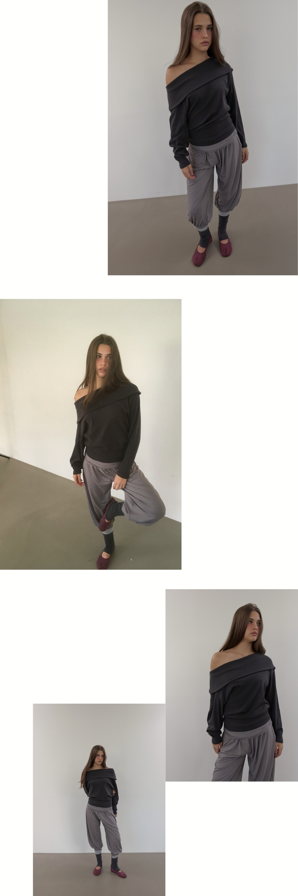 MULTI FOLD NECK T (CHARCOAL)