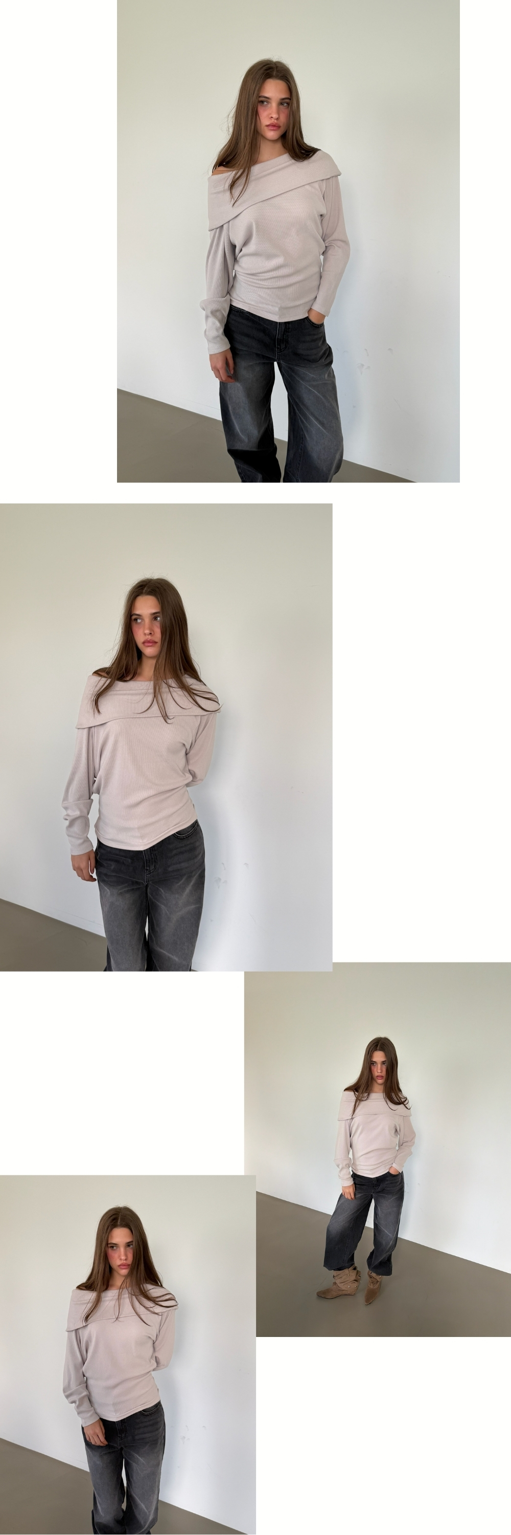 MULTI FOLD NECK T (BEIGE)