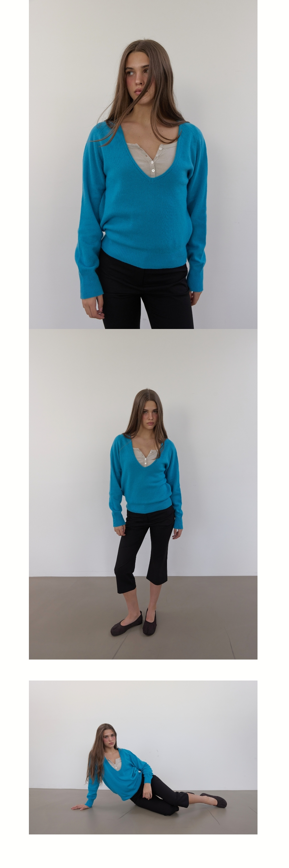 PURE WOOL DEEP V KNIT (BLUE)