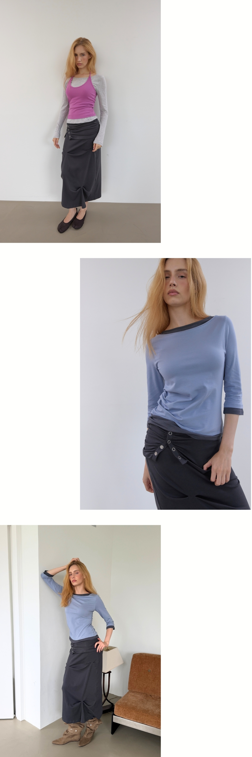 SNAP DRAPE SKIRT (CHARCOAL)
