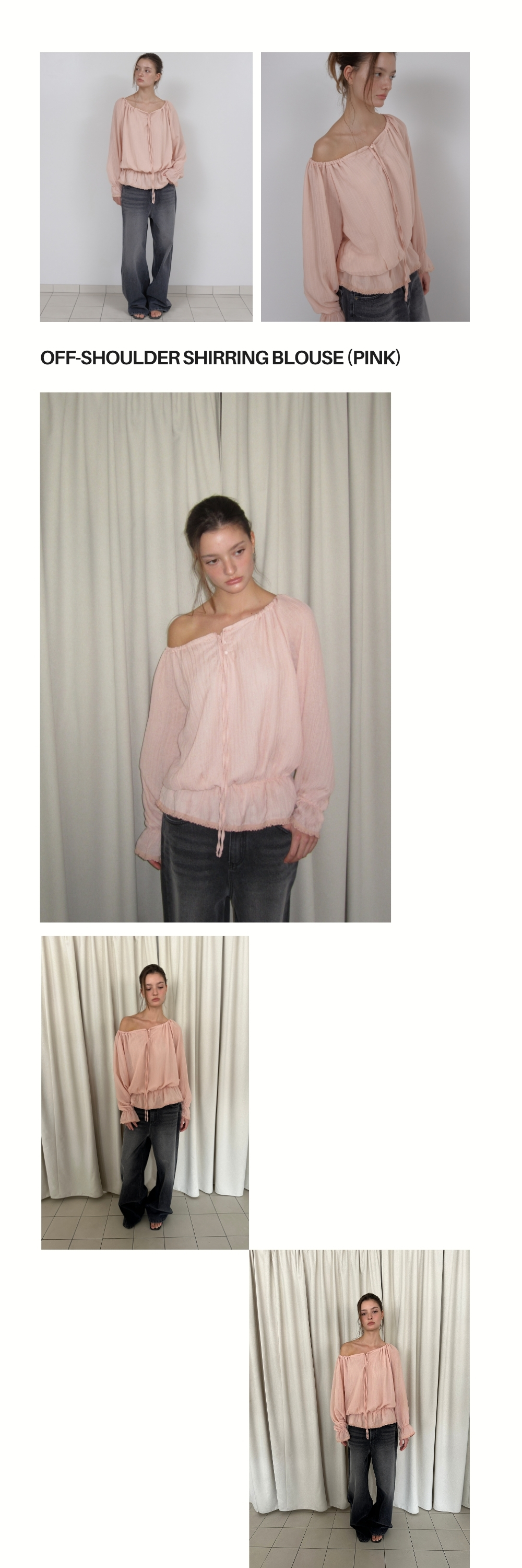 OFF-SHOULDER SHIRRING BLOUSE (PINK)