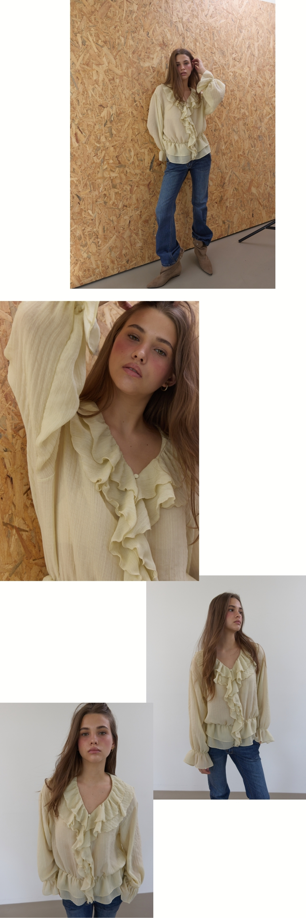 RUFFLE CHIFFON BLOUSE (BEIGE)