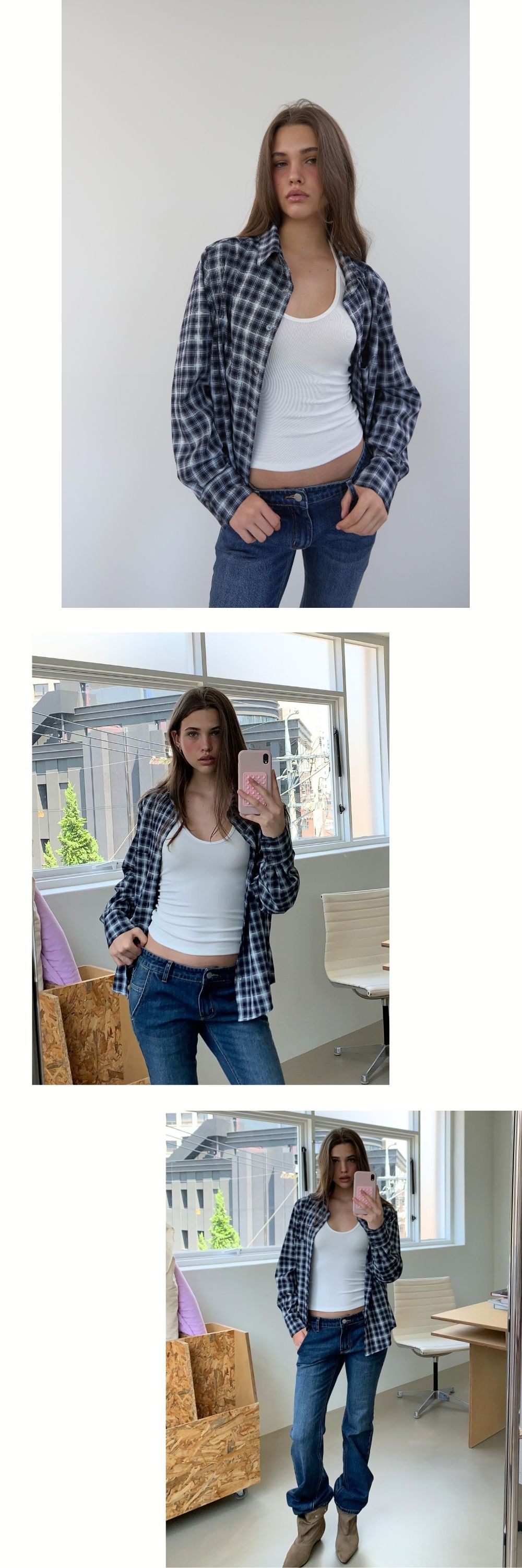 CLASSIC CHECK SHIRT (SLIM-NAVY)