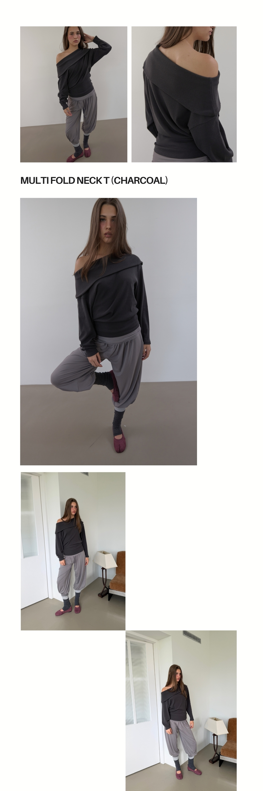 MULTI FOLD NECK T (CHARCOAL)