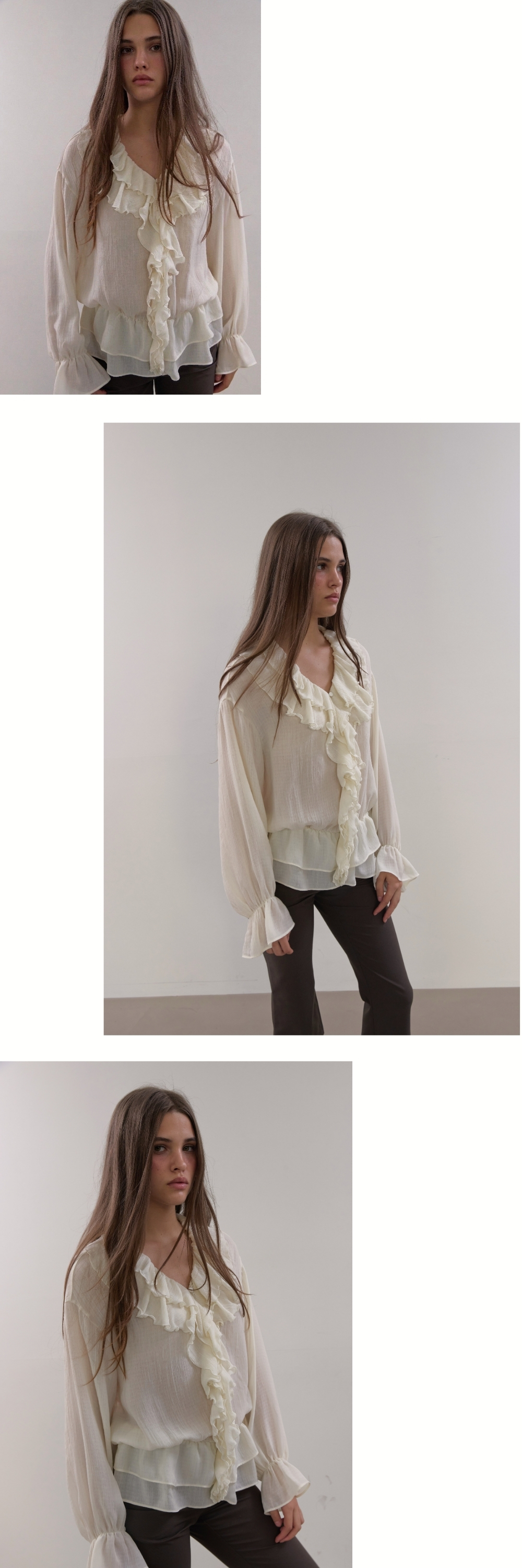 RUFFLE CHIFFON BLOUSE (IVORY)