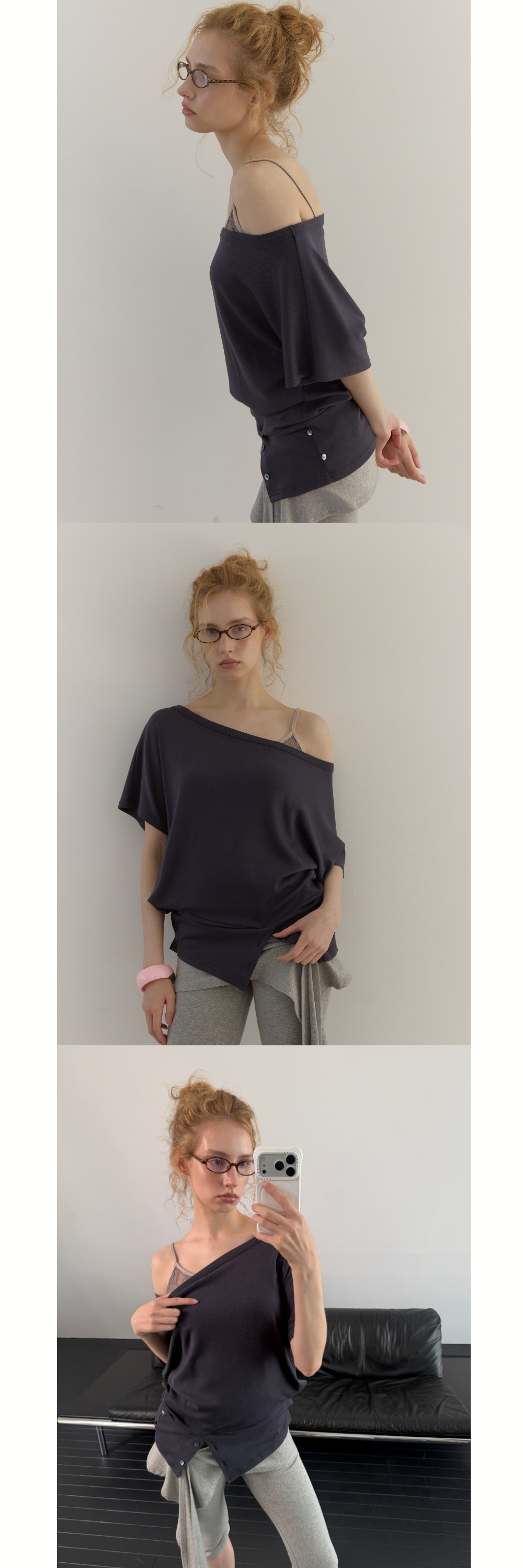 BUTTON OFF-SHOULDER T (NAVY)