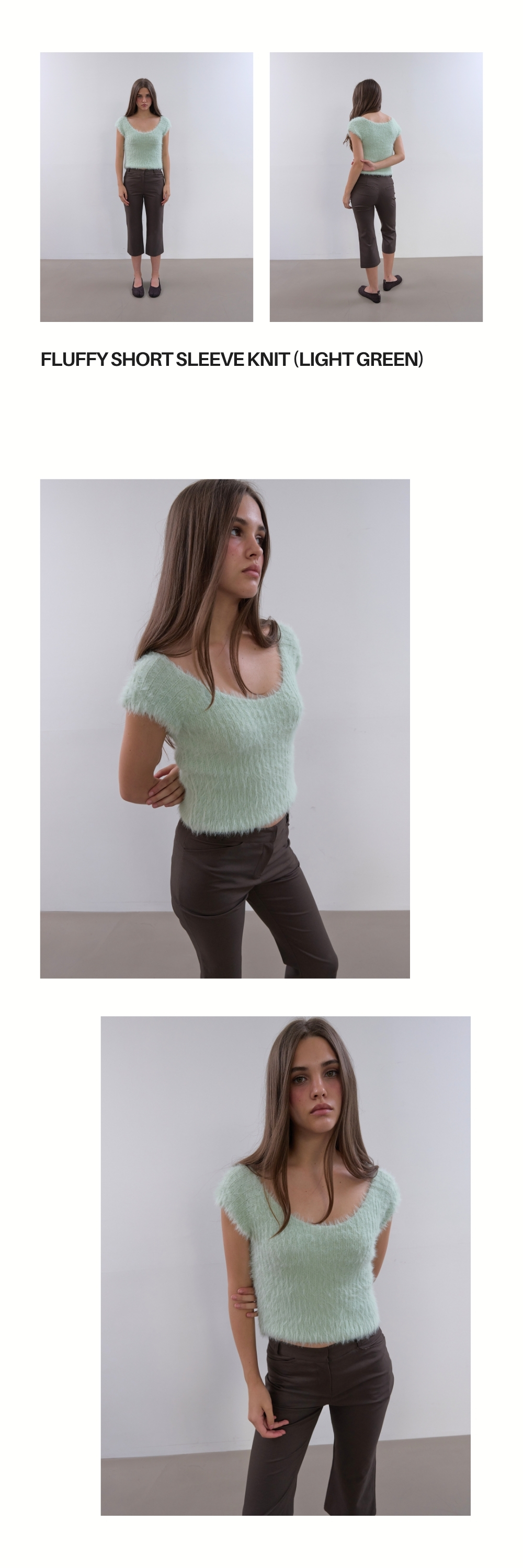 FLUFFY SHORT SLEEVE KNIT (LIGHT GREEN)