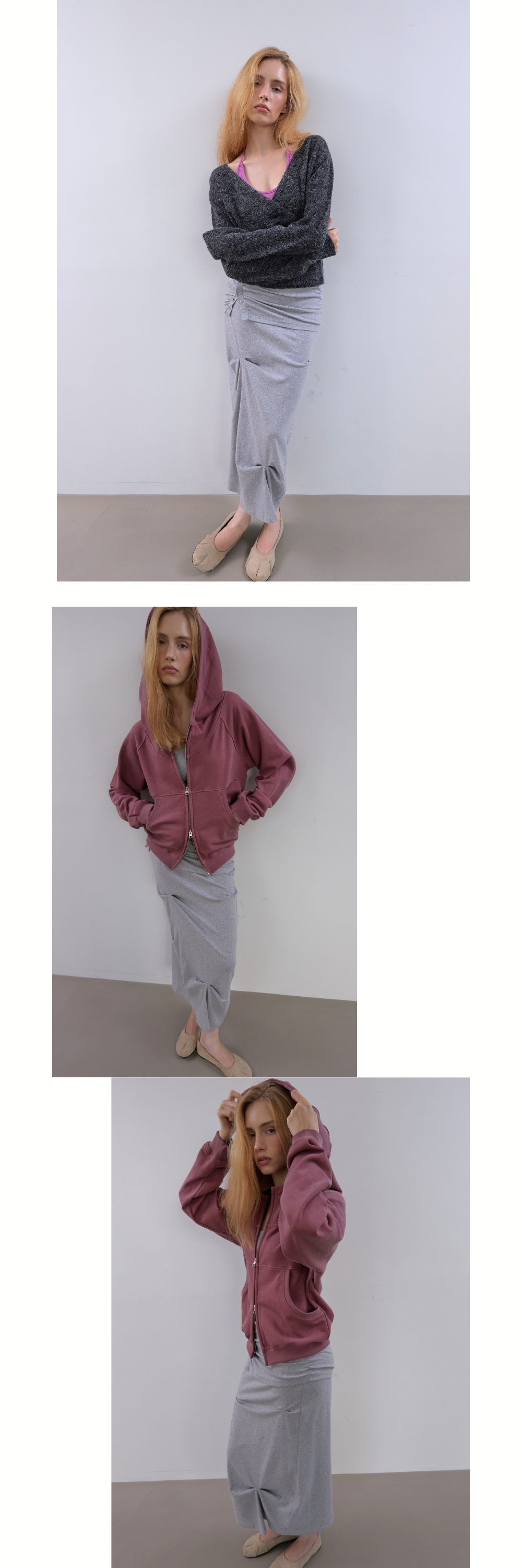 SNAP DRAPE SKIRT (MELAGE GREY)